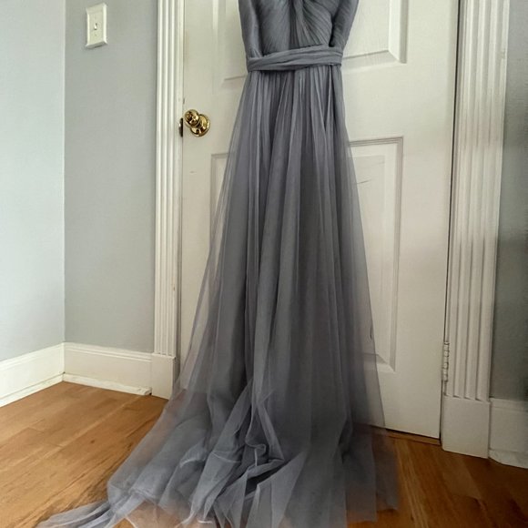 ADRIANNA PAPELL Bridesmaid Convertible Tulle Ball Gown Slate Blue - Picture 11 of 16